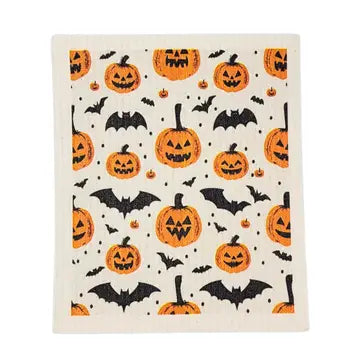 Pumpkin and Bats Swedish Dishcloth