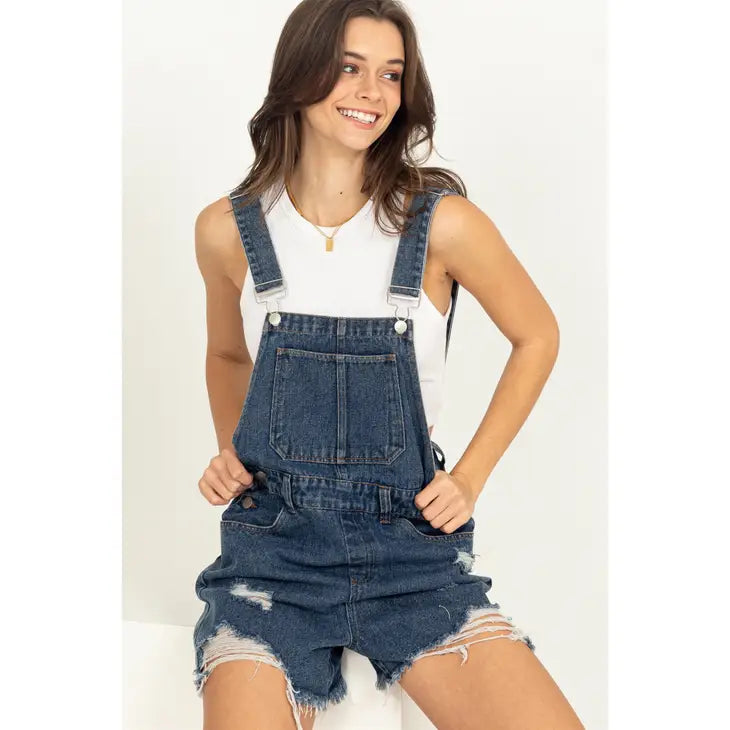 Sweet Pop Distressed Denim Overalls