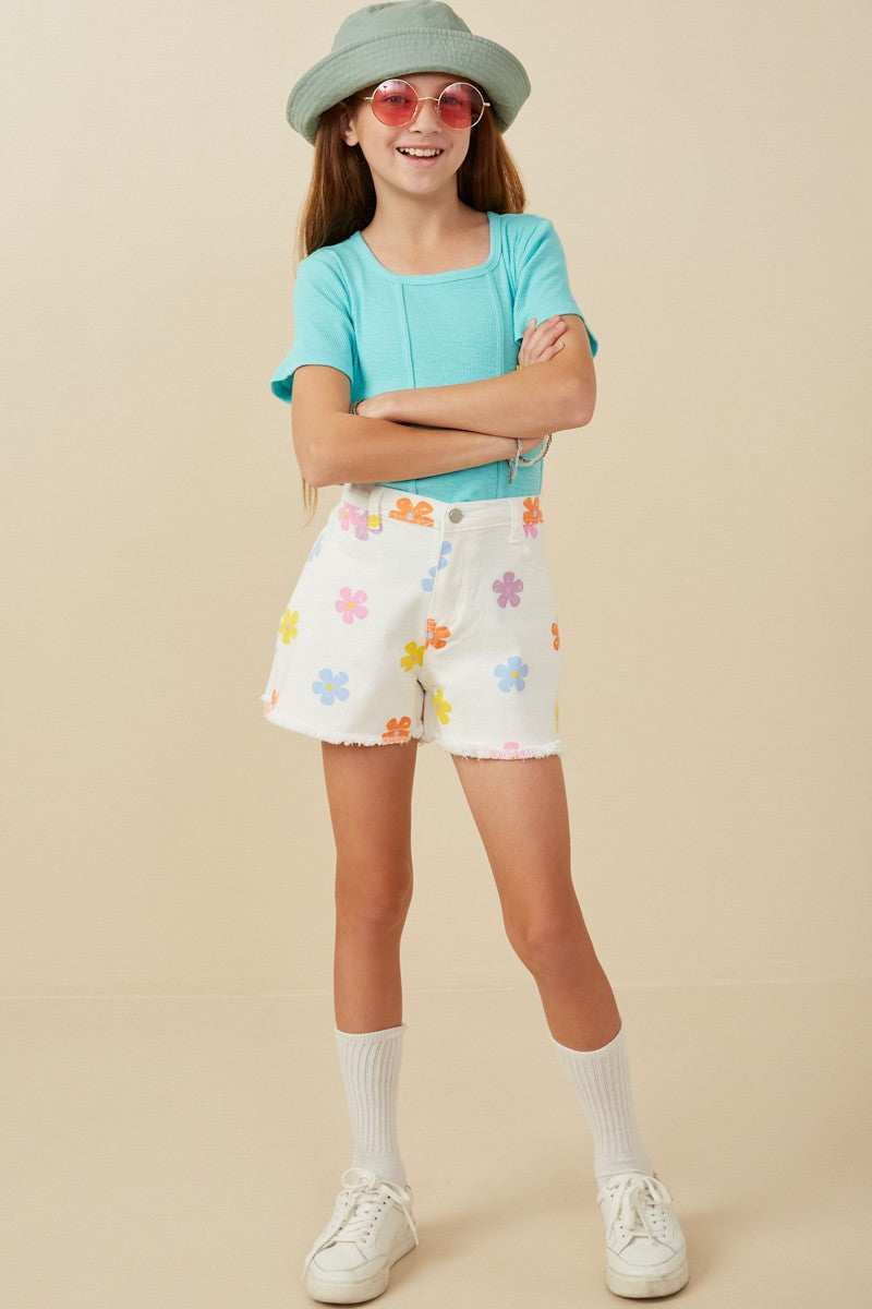 Tween Colorful Floral Denim Shorts