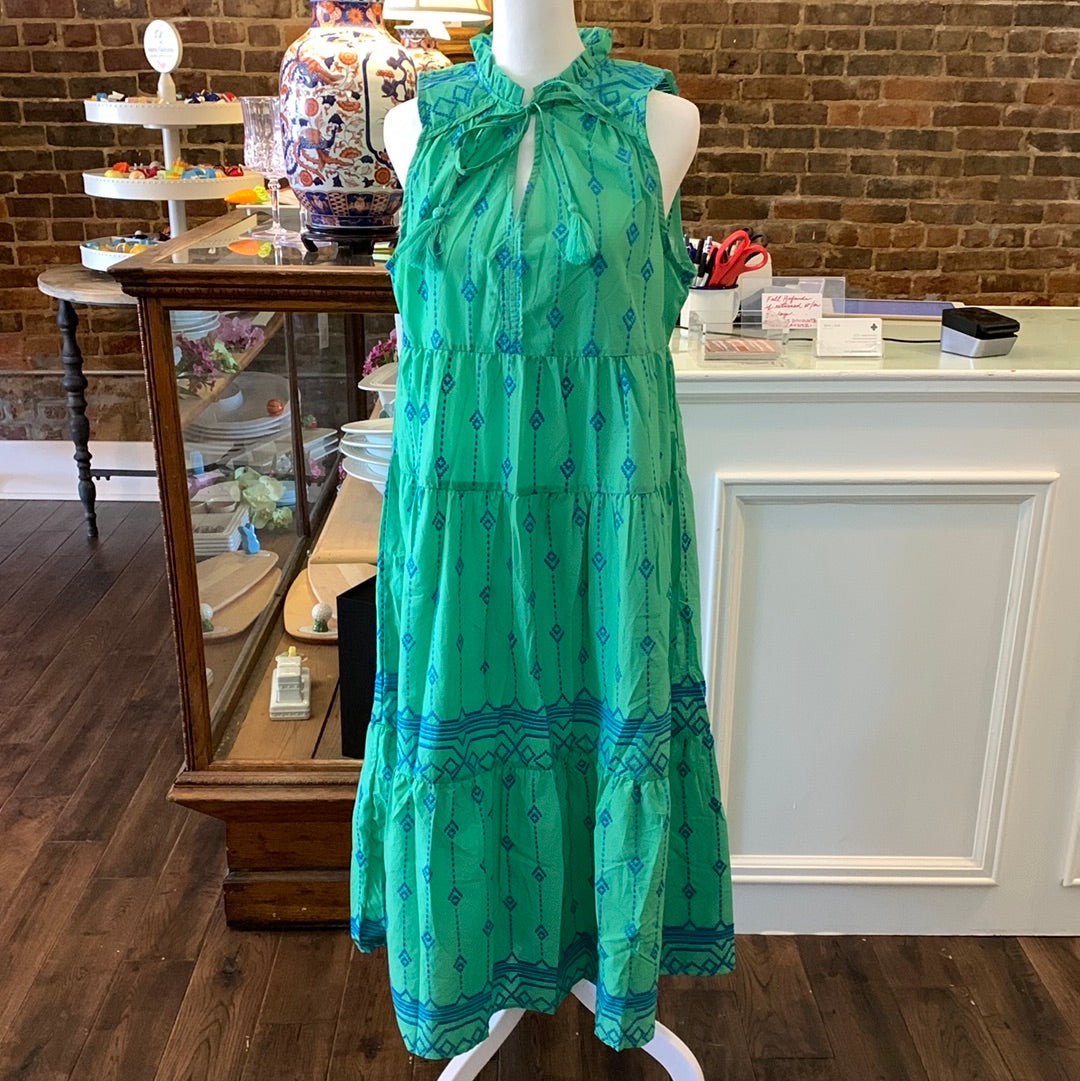 Sleeveless A-Line Midi Dress with Tassel Tie Neck
