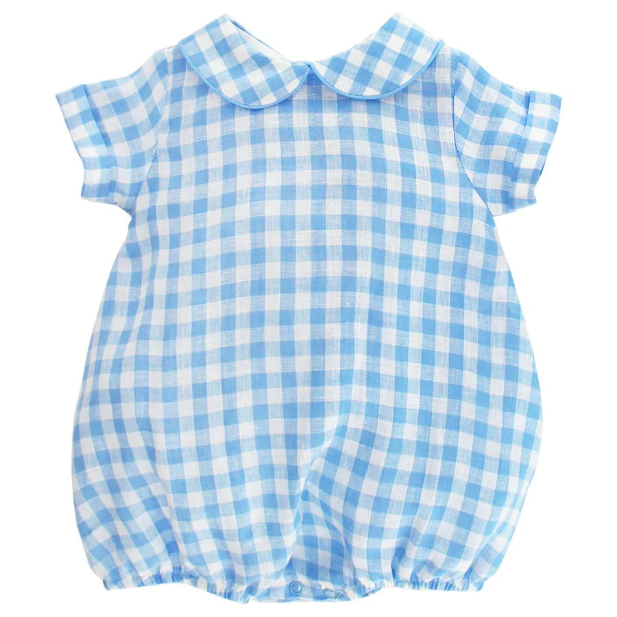 Sky Linen Gingham- Dressy Bubble - Breckenridge Baby