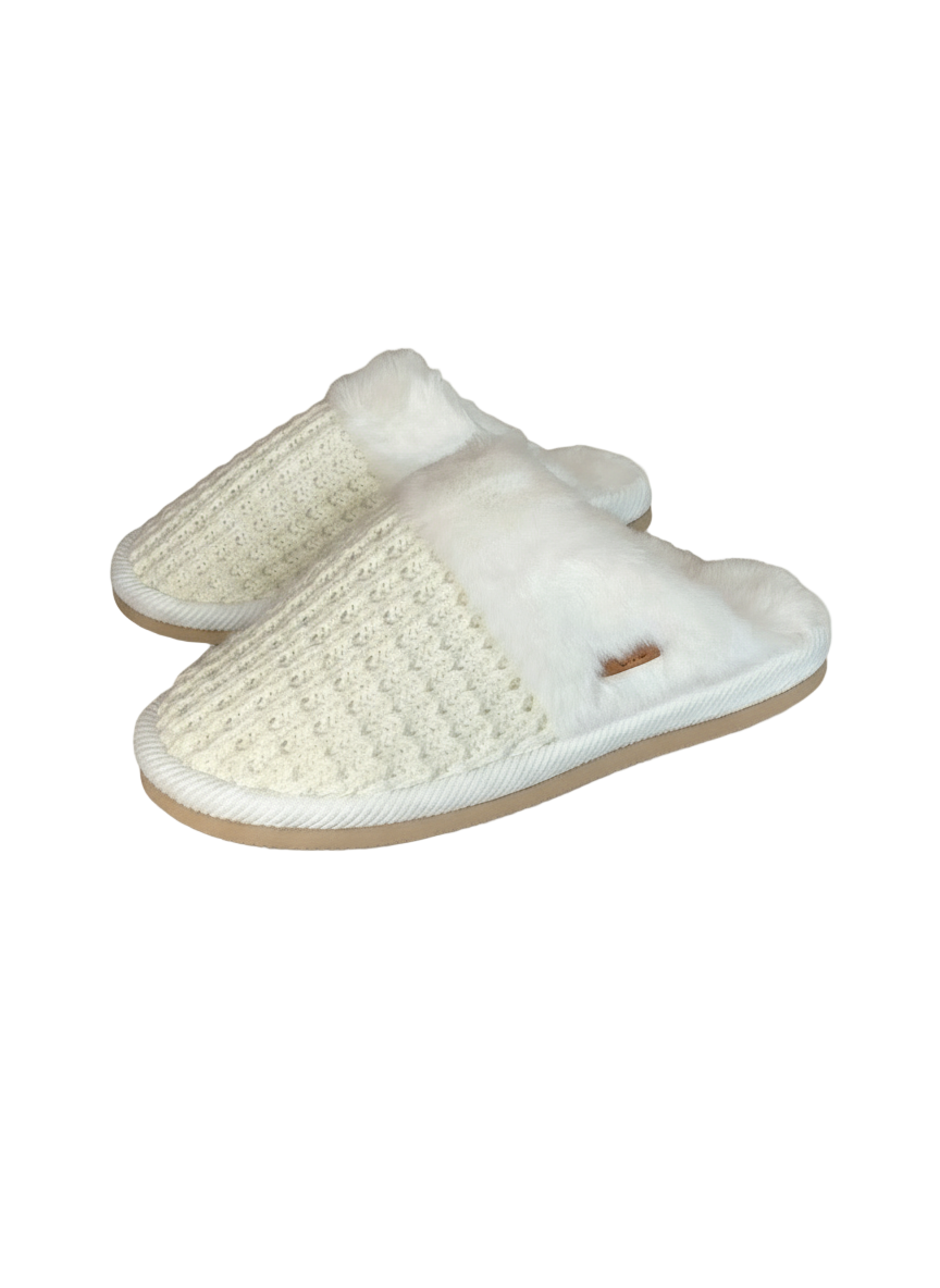 Waffle Knit Faux Fur Slippers