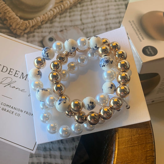 Chinoiserie & Pearl Beaded Bracelets