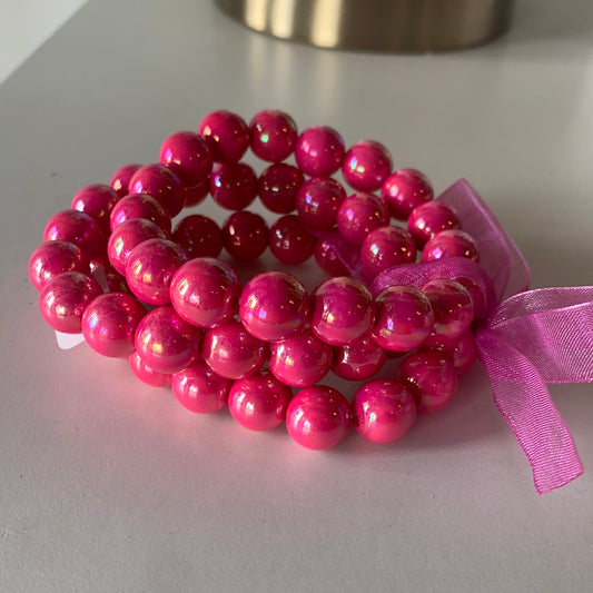 Iridescent Beaded Bracelets - Hot Pink