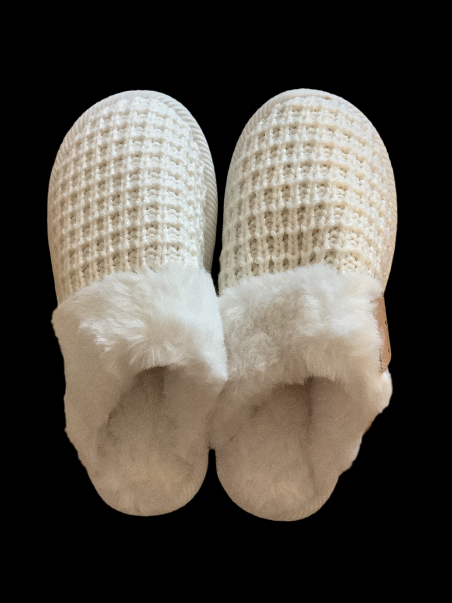 Waffle Knit Faux Fur Slippers