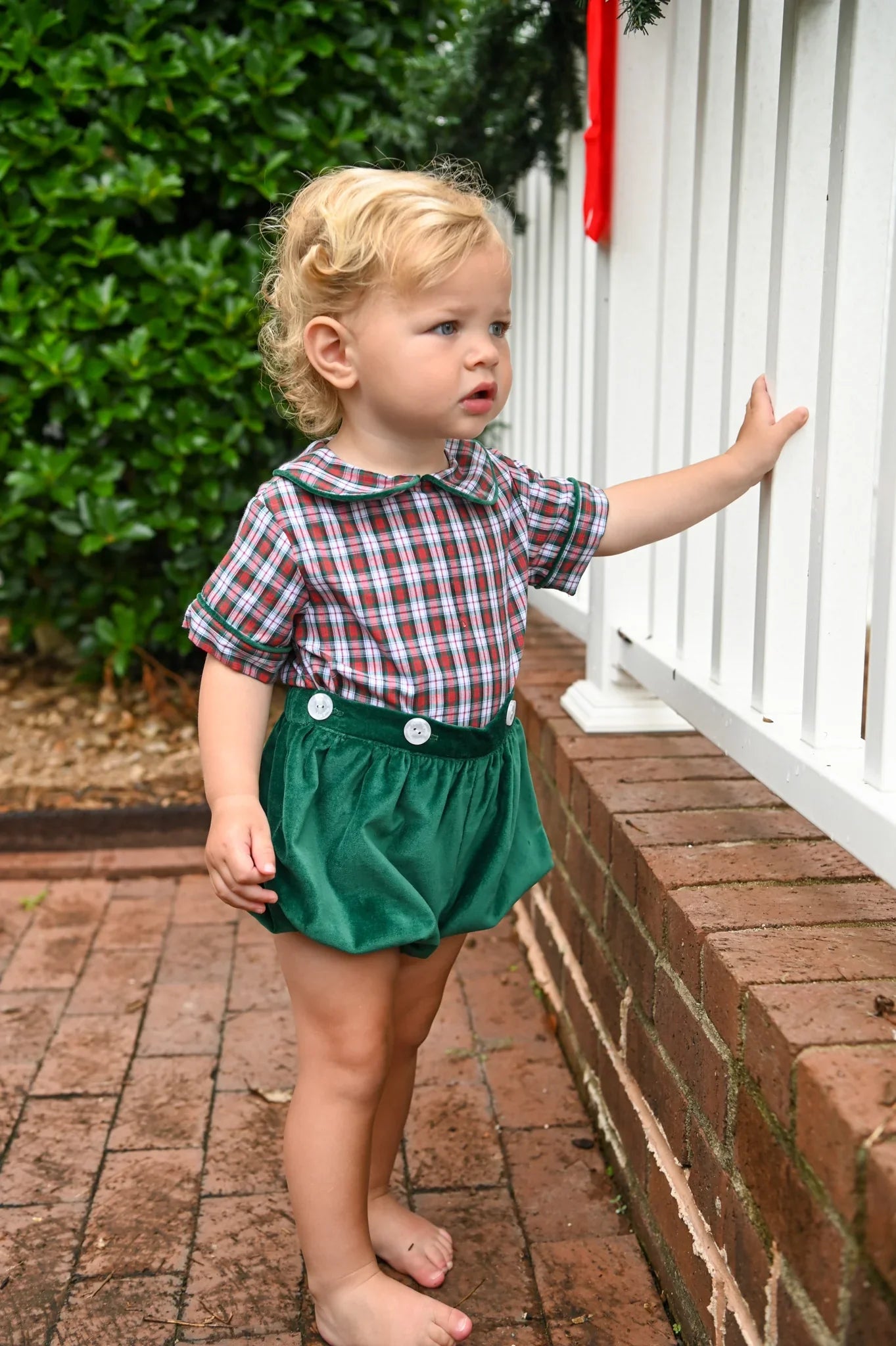 Banks Button-On Bubble in Pineville Plaid and South End Spruce Velvet - Breckenridge Baby