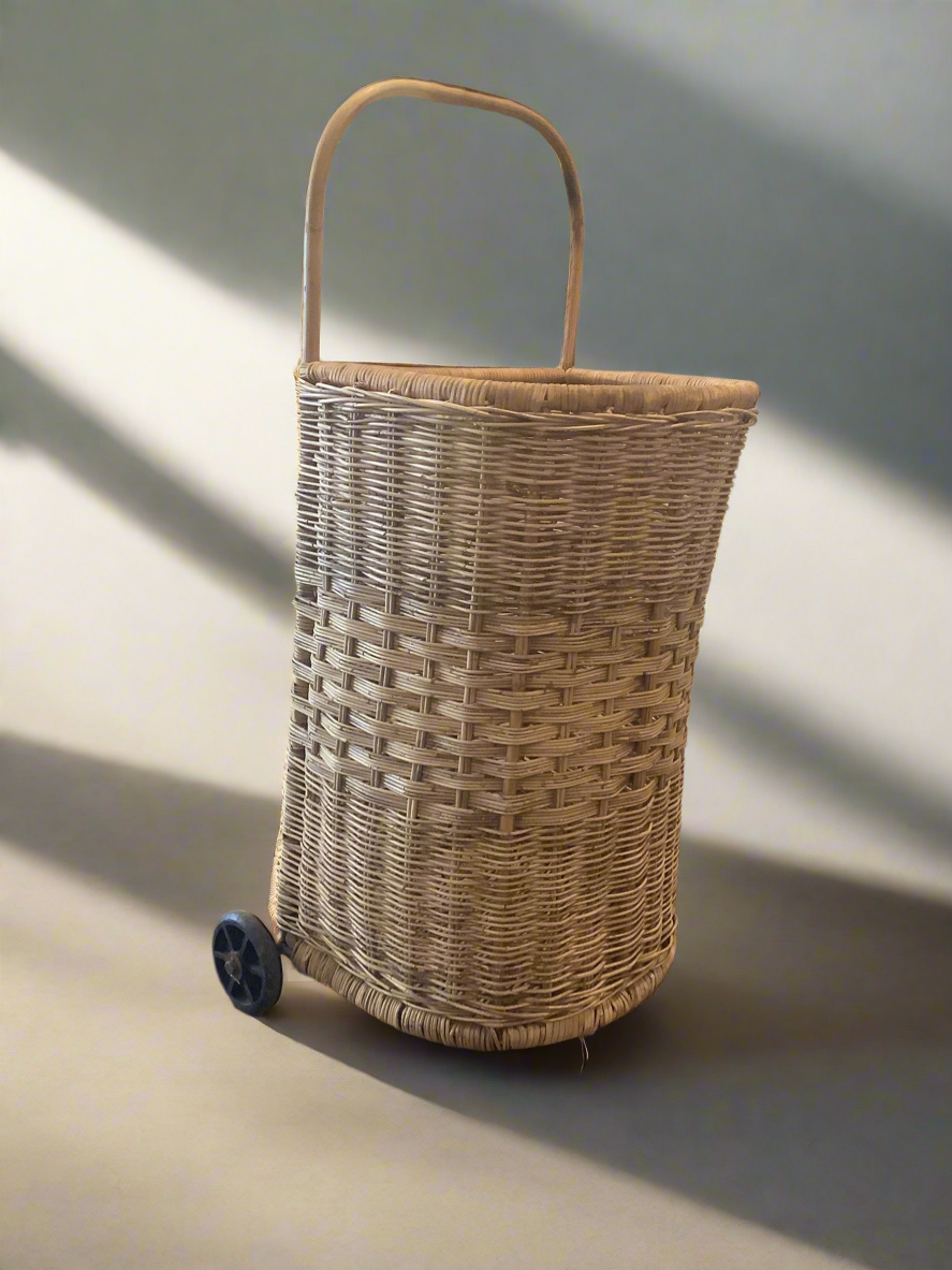 Wicker Rattan Rolling Basket