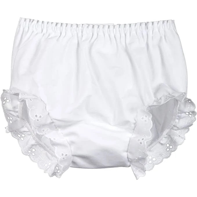 White Double Seated Panty - Diaper Cover White Eyelet Trim - Breckenridge Baby