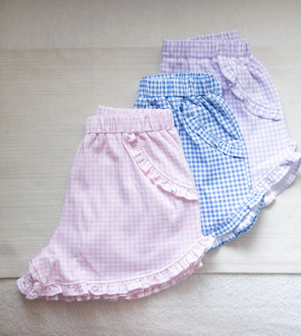 Kinley Ruffled Shorts, Blue Gingham - Breckenridge Baby
