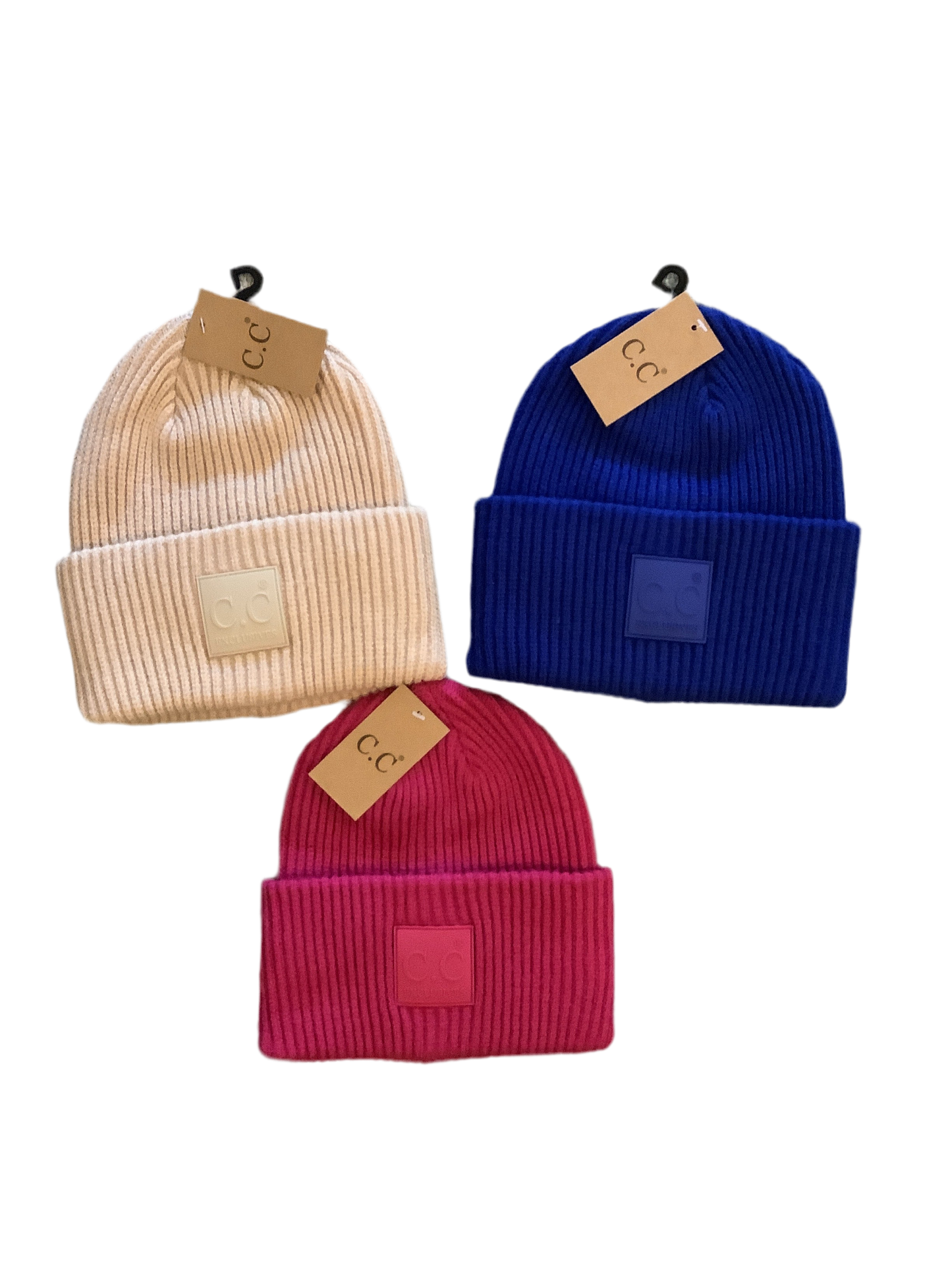 Solid Ribbed Beanie with Rubber Patch