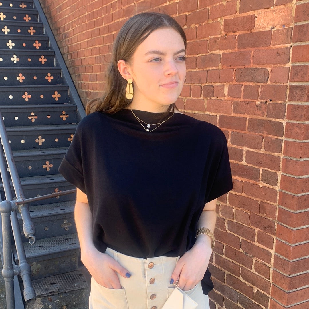 Black Dolman Short Sleeve Sweater