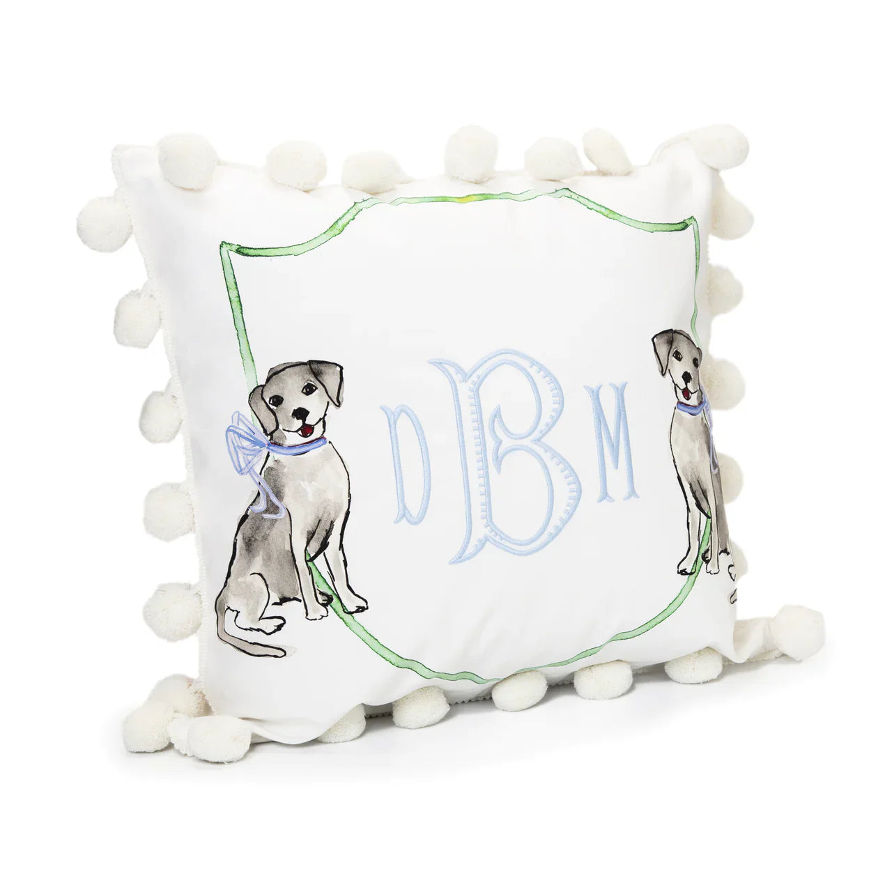 17"x17" Puppy Dog Pillow with Blue Bow - Breckenridge Baby