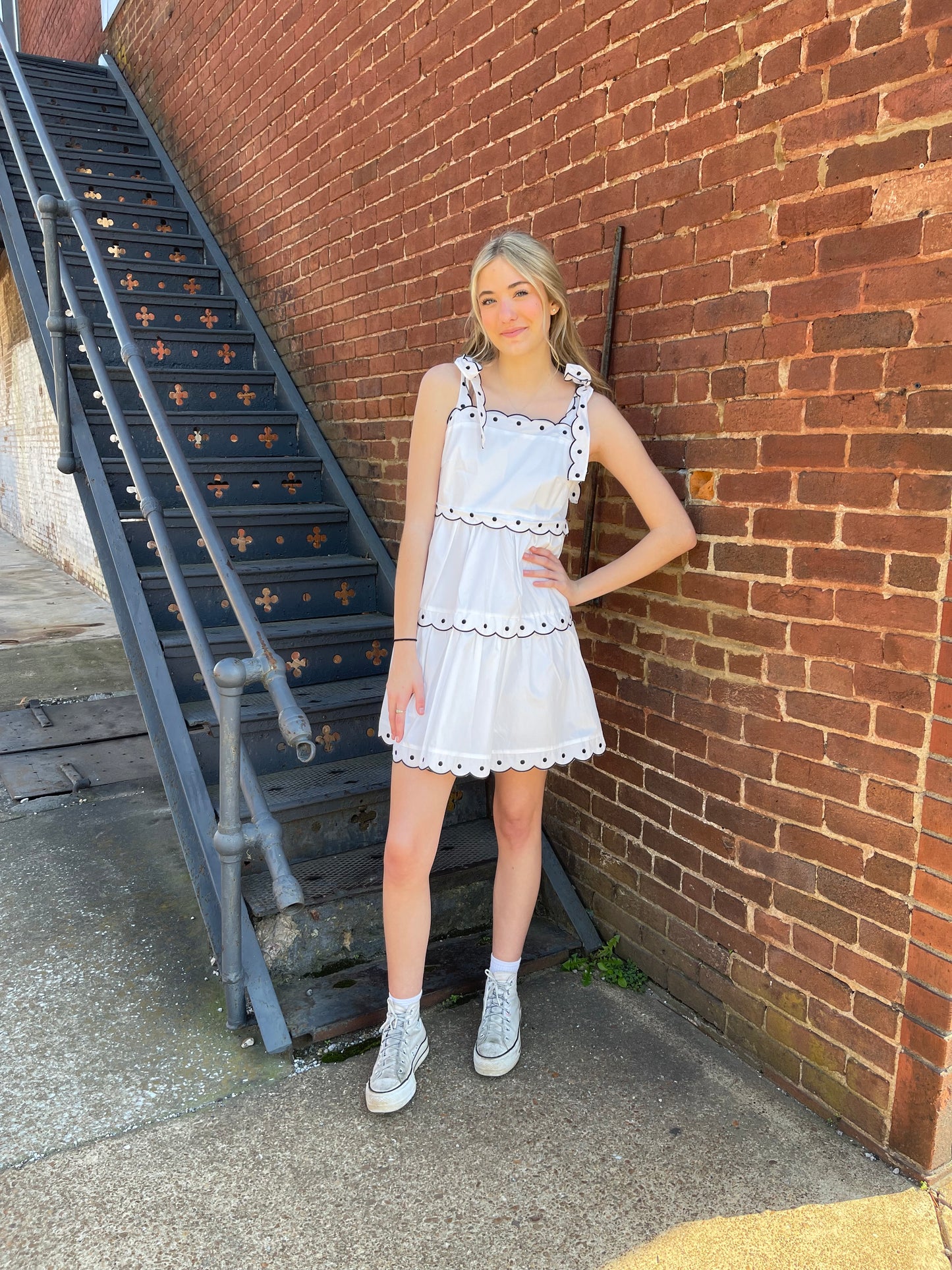 Scallop Edge Solid Babydoll Dress