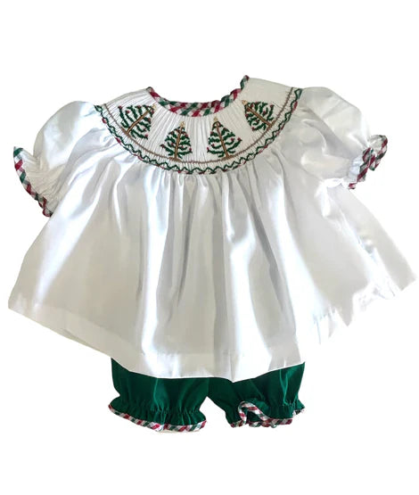 Emma Smocked Bishop Bloomer Set - Pine Tree - Breckenridge Baby