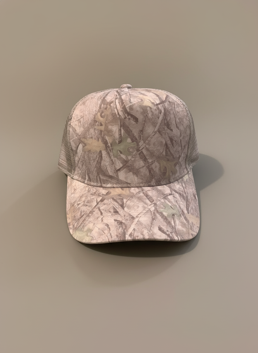 Camo woods print mesh trucker cap
