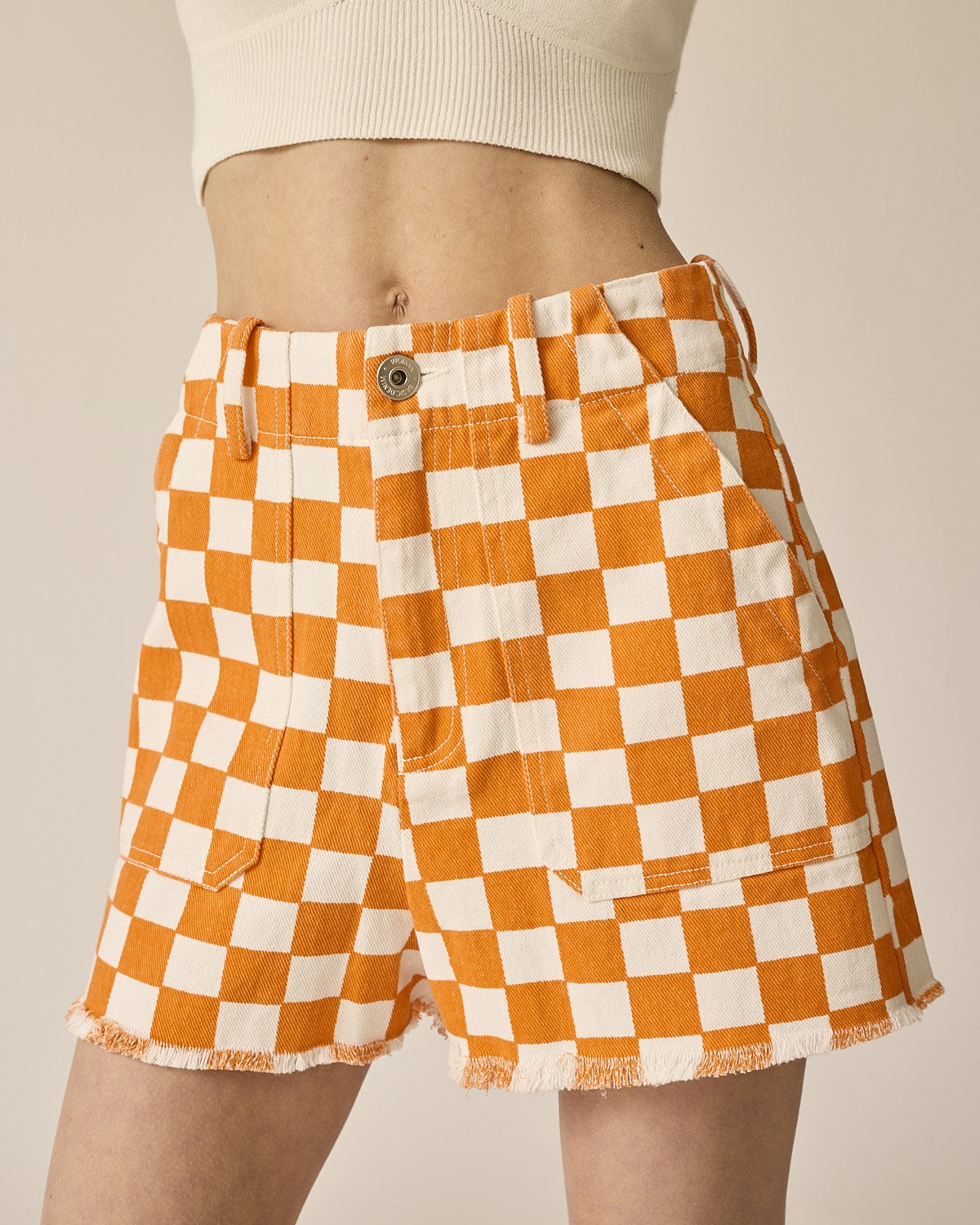 Orange & White Colleen Denim Shorts