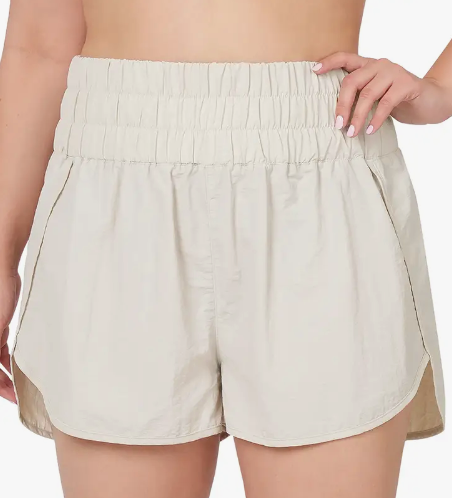 Plus Windbreaker Smocked Waistband Running Shorts - Bone