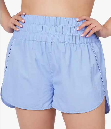 Plus Windbreaker Smocked Waistband Running Shorts - Spring Blue