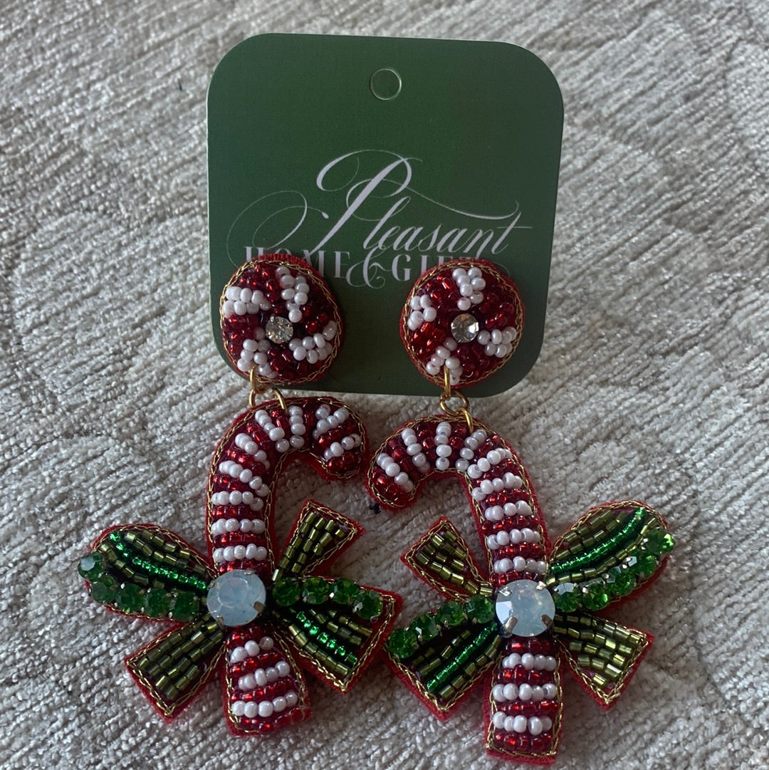 Beaded Candy Cane Earrings