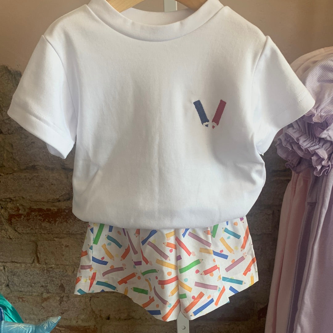 Crayon Embroidered Boy Two Piece Set - Breckenridge Baby