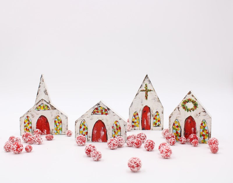 4 Hand-painted Cutout Church Blocks