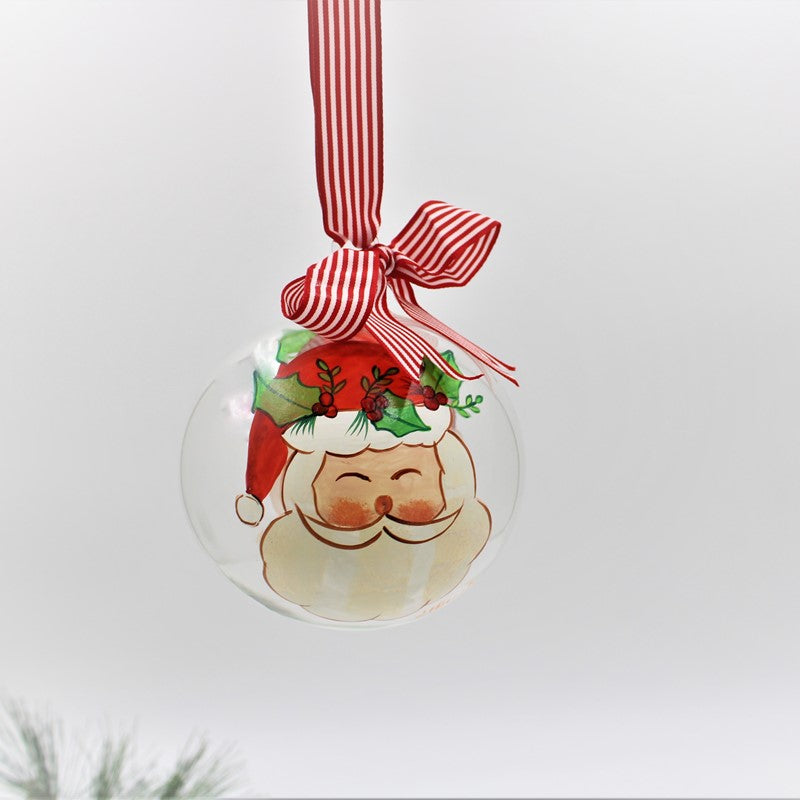 4" Handpainted Glass Ornament, Santa, Double-sided ©Haley Bush