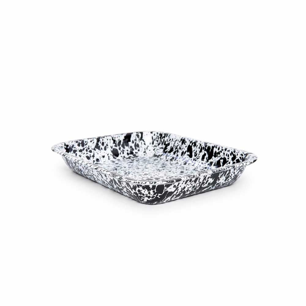Splatter Enamelware Large Open Roaster: Black & White