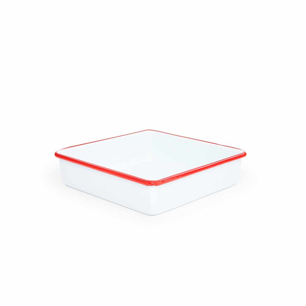 Vintage Enamelware Square Brownie Pan: Red & White
