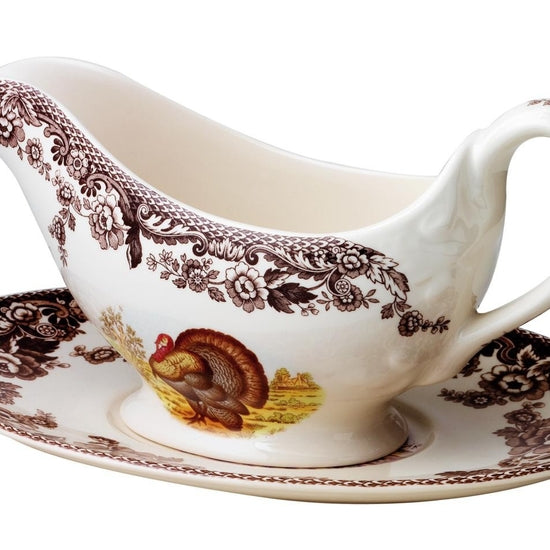 Spode Woodland Sauce Boat & Stand - Turkey