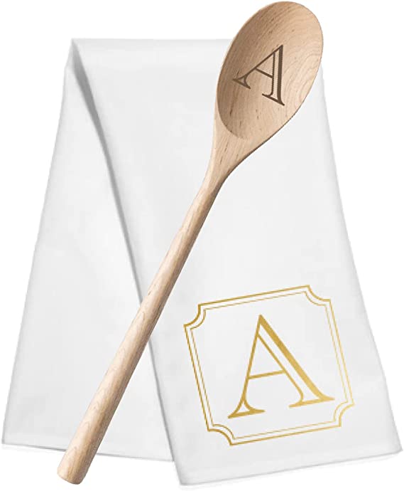 Embroidered Initial Tea Towel/Spoon Set