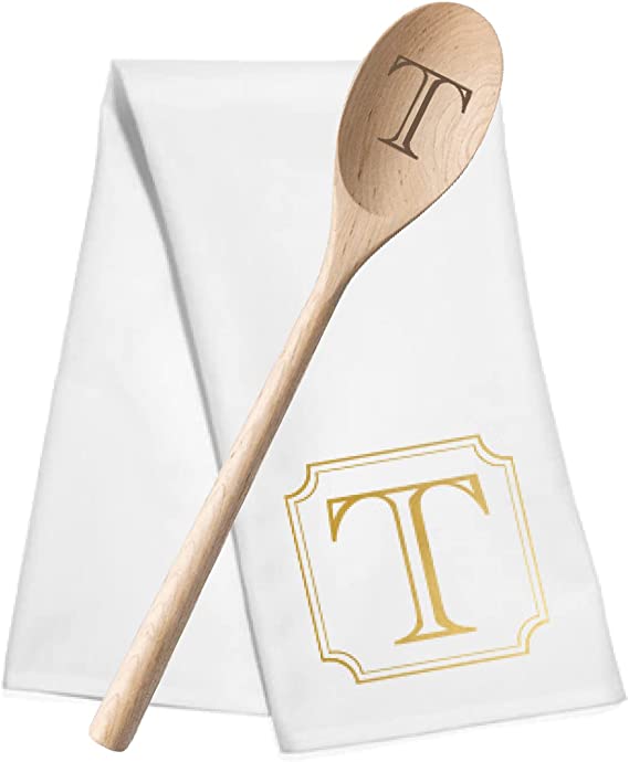 Embroidered Initial Tea Towel/Spoon Set