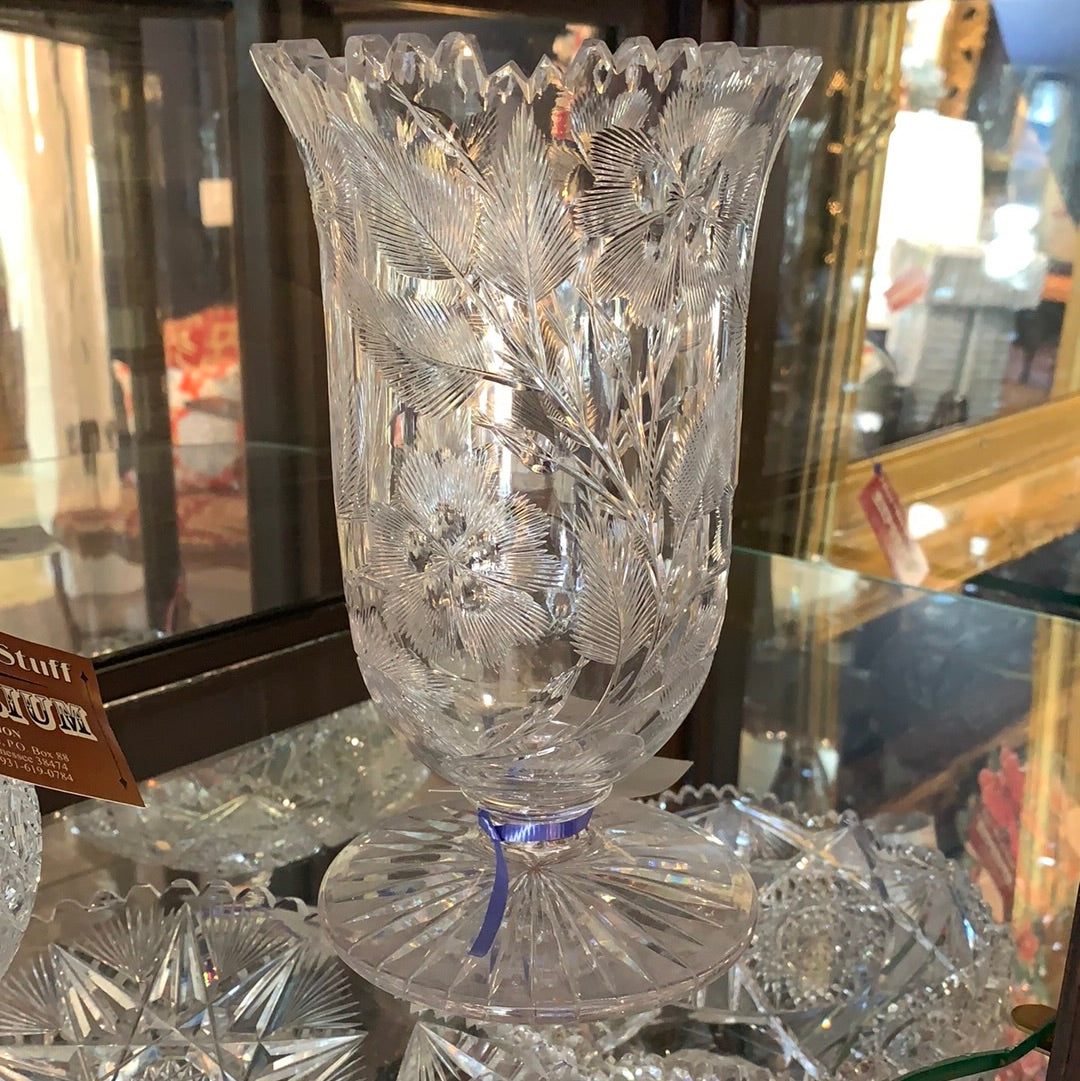 CUT GLASS FOOTED VASE