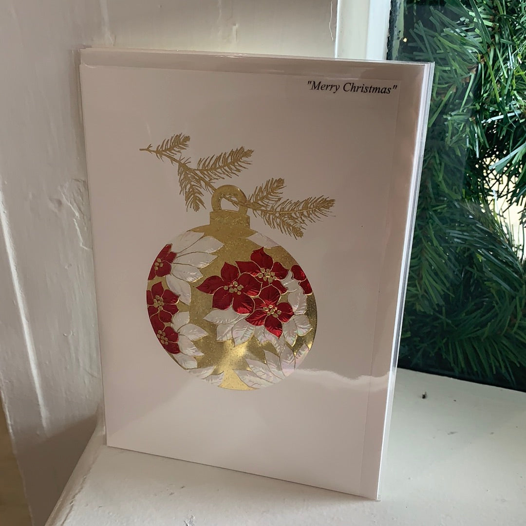 CARD - POINSETTIA ORNAMENT ON WHITE
