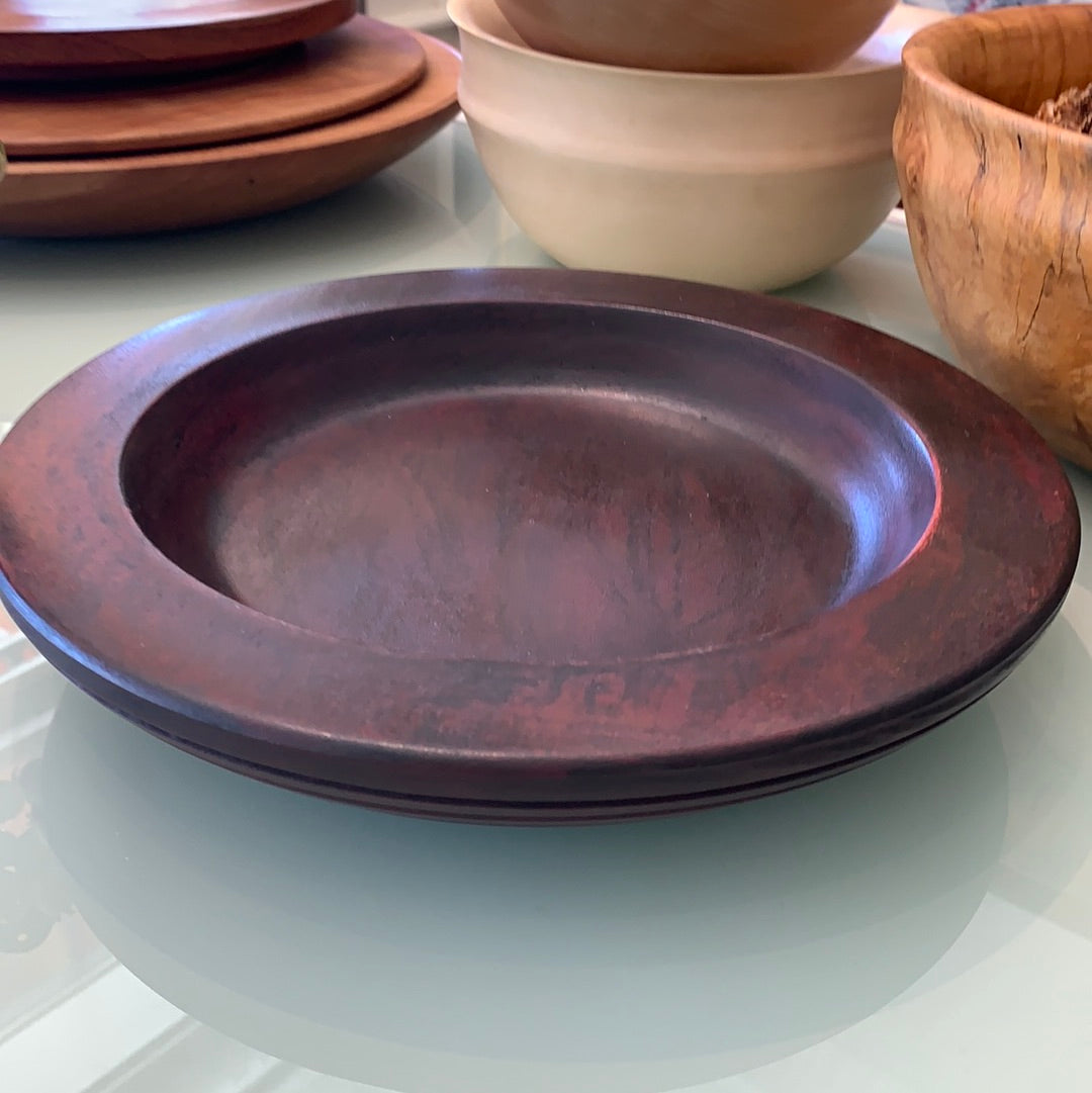 10.5" Wooden Platter - Dark with Ribbing