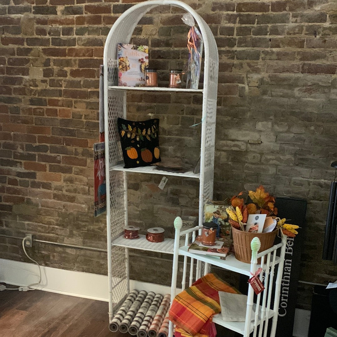 4 Tier White Wicker Shelf