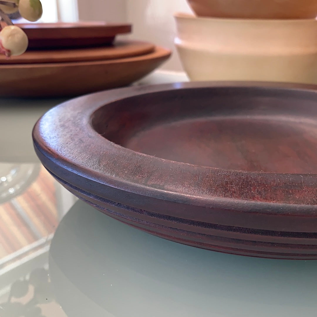 10.5" Wooden Platter - Dark with Ribbing