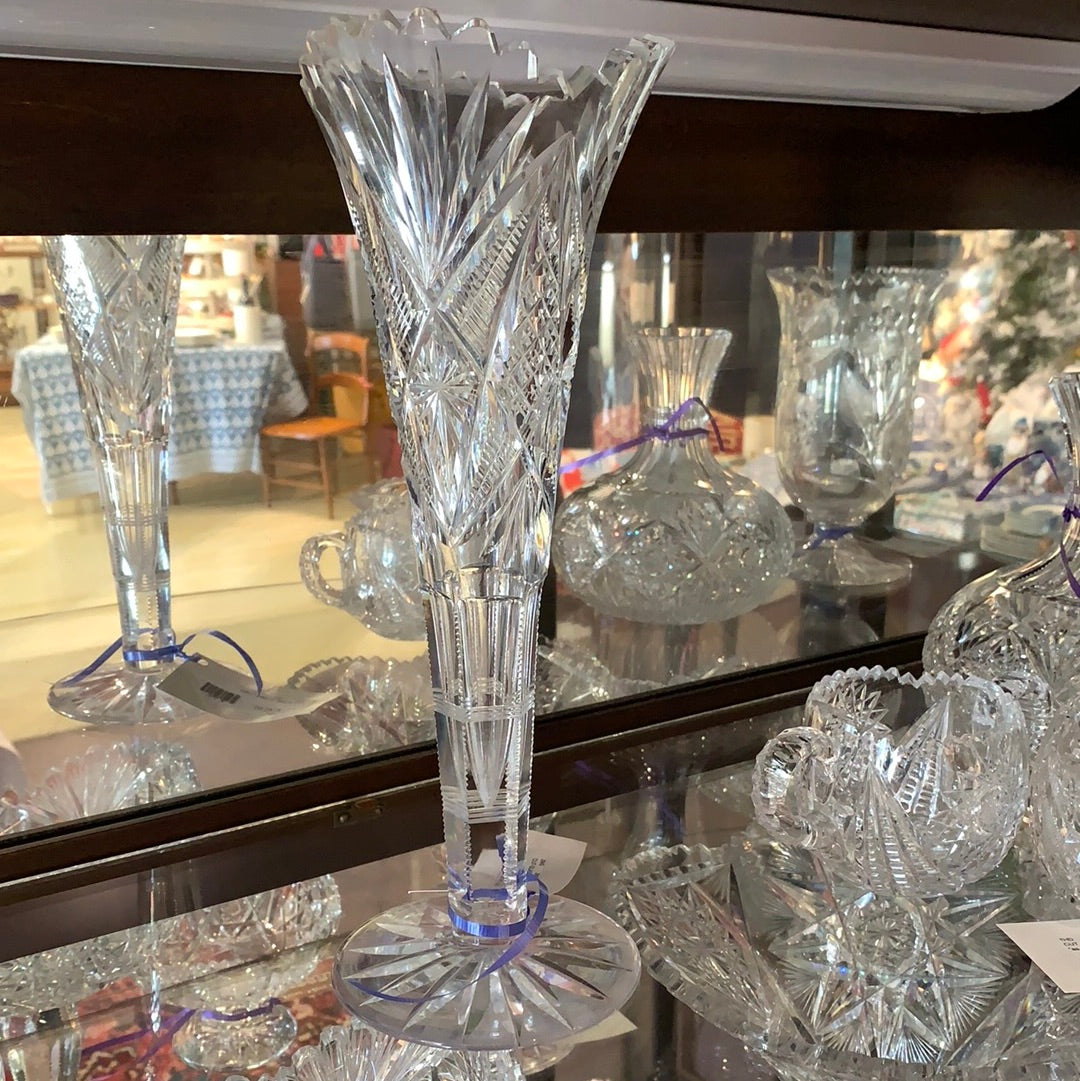 CUT-GLASS TRUMPET VASE