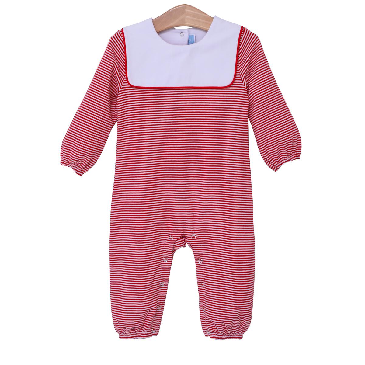 Lucas Romper Red Stripe - Breckenridge Baby
