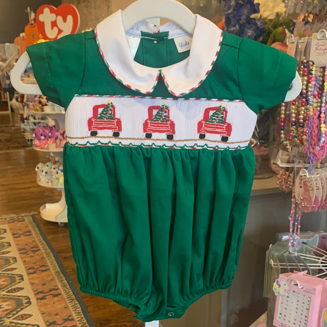 Noah Pine Tree Smocked Boy Bubble - Breckenridge Baby