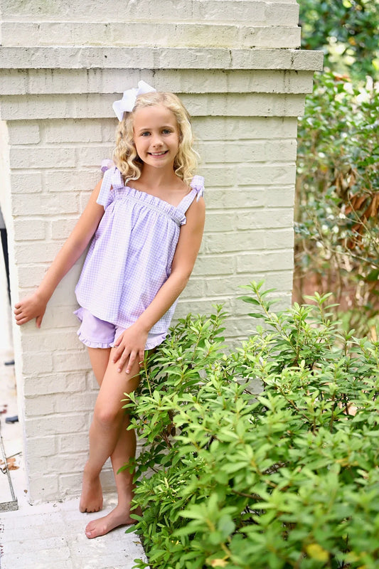 Girls Tie Top, Lavender Gingham - Breckenridge Baby