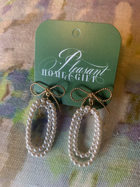 Rhinestone & Pearl Bow Earrings
