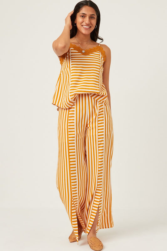 Striped Split Wideleg Pants - Orange