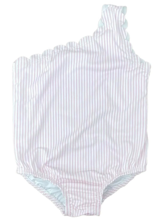 One Piece Scalloped Swimsuit - Pink Stripe - Breckenridge Baby