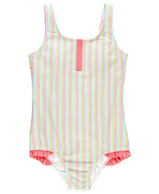 Rainbow Seersucker Tween Seersucker Henley One Piece - Breckenridge Baby