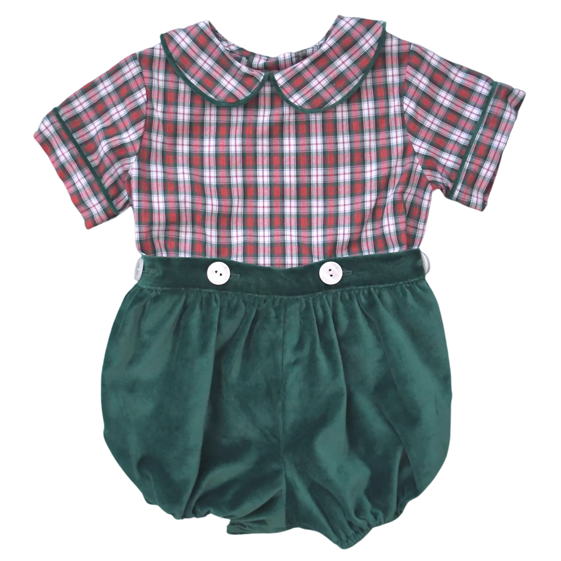 Banks Button-On Bubble in Pineville Plaid and South End Spruce Velvet - Breckenridge Baby