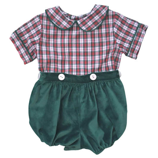 Banks Button-On Bubble in Pineville Plaid and South End Spruce Velvet - Breckenridge Baby