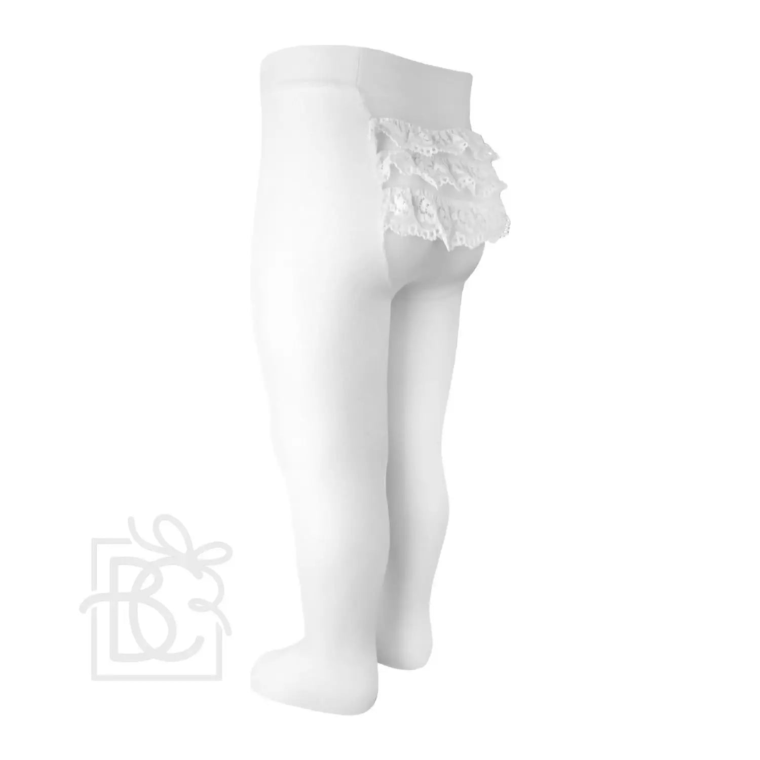 Bottom Lace Microfiber Tights | White - Breckenridge Baby