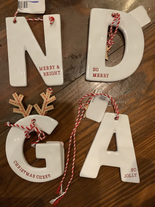 Initial ceramic ornament