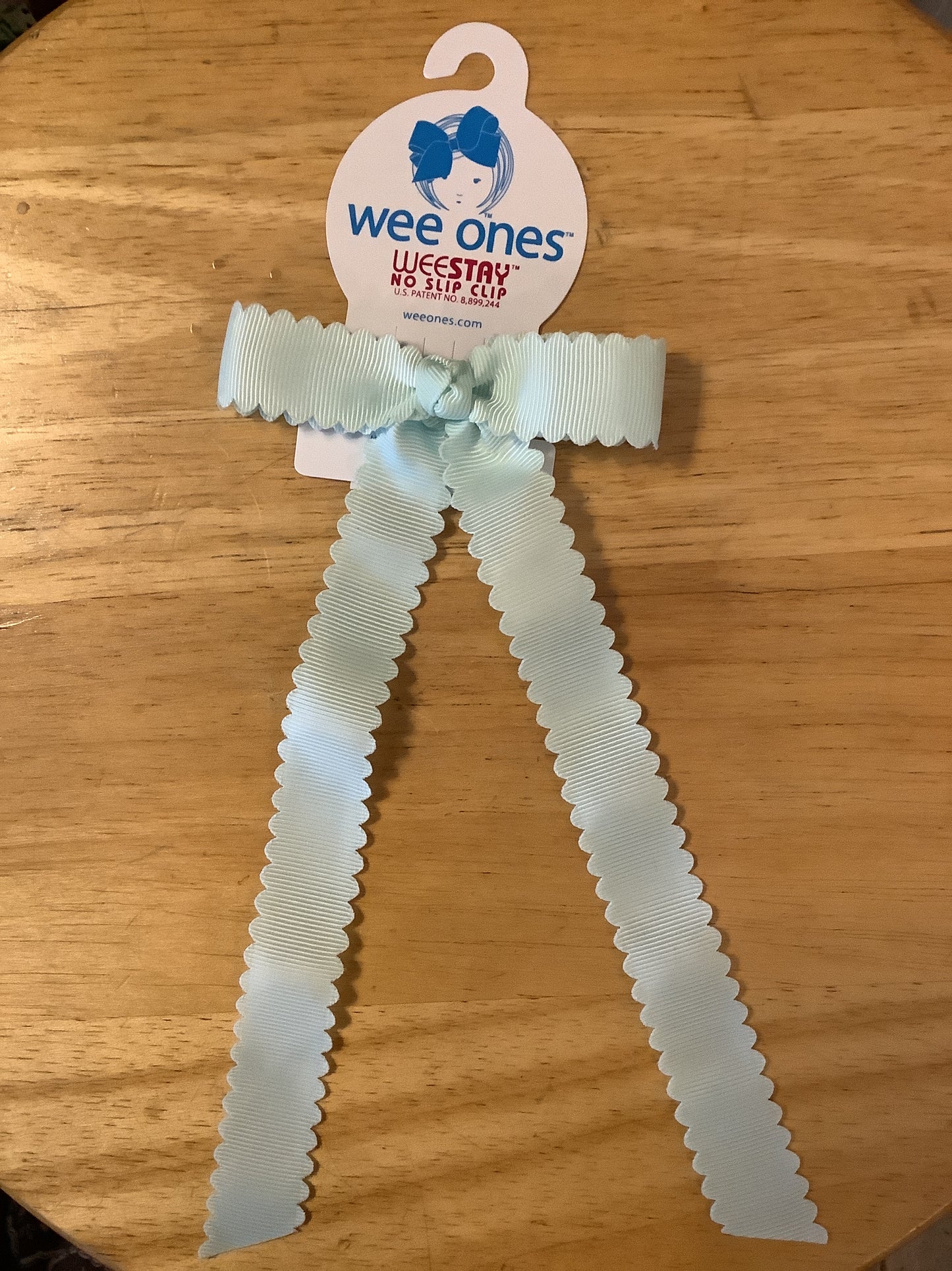 Mini Scalloped Edge Grosgrain Bow with Streamer Tails - CRYSTALLINE