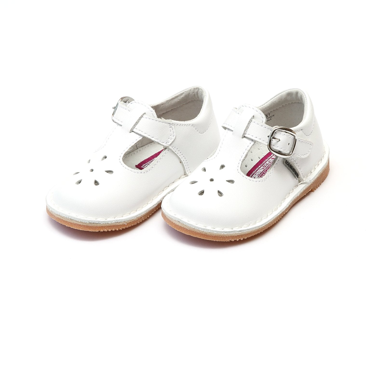 L'amour Joy Classic Leather Stitch Down T-Strap Mary Jane - White (#751) - Breckenridge Baby